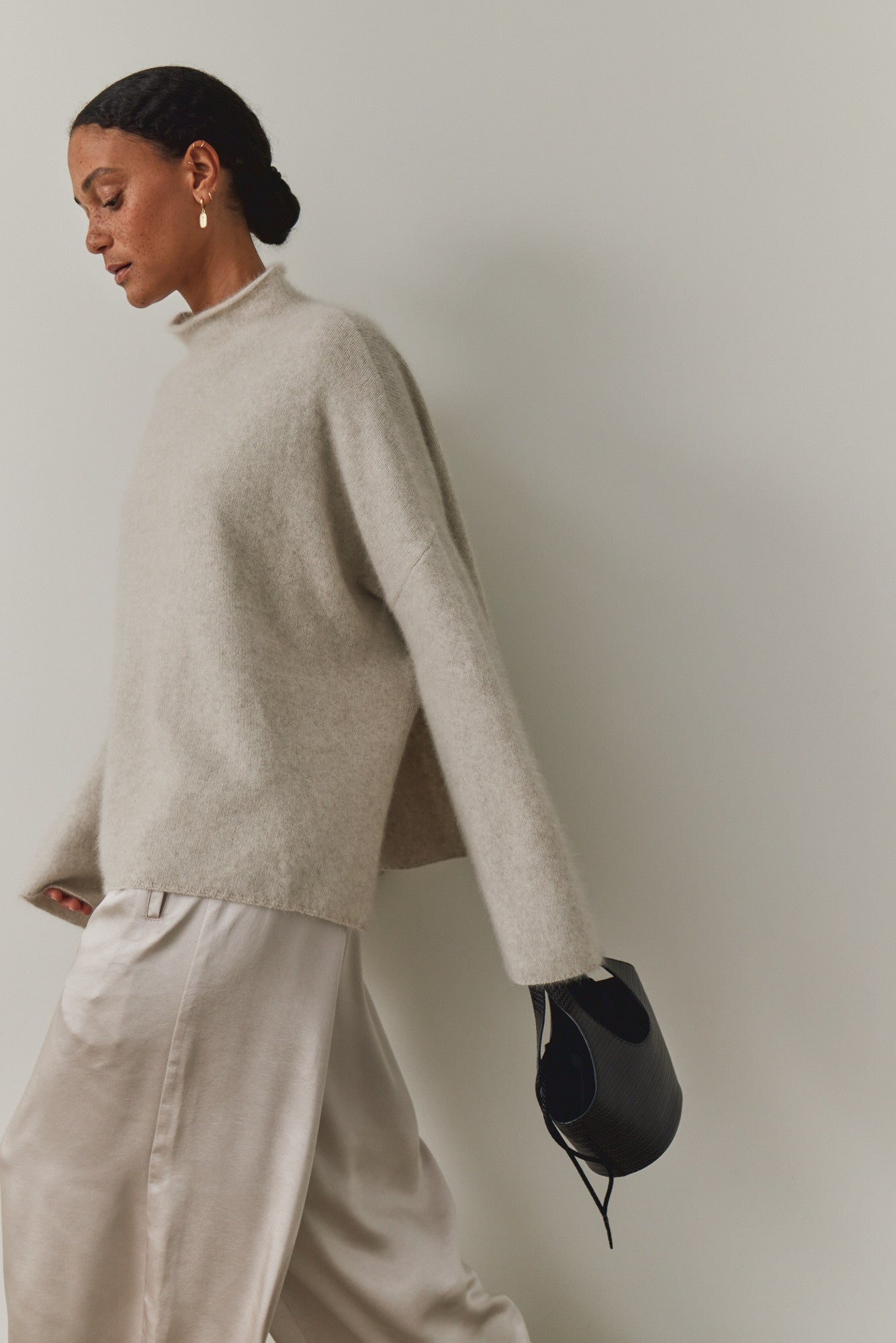 Mock Neck Side Slit Sweater
