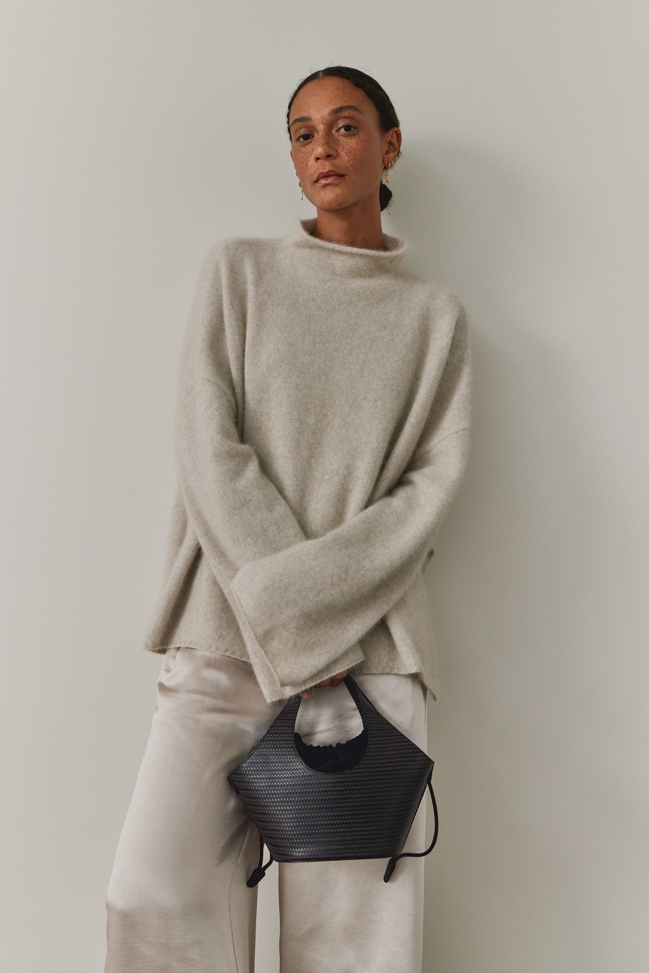 Mock Neck Side Slit Sweater