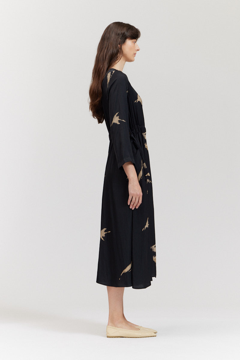 Printed Satin Midi Dress