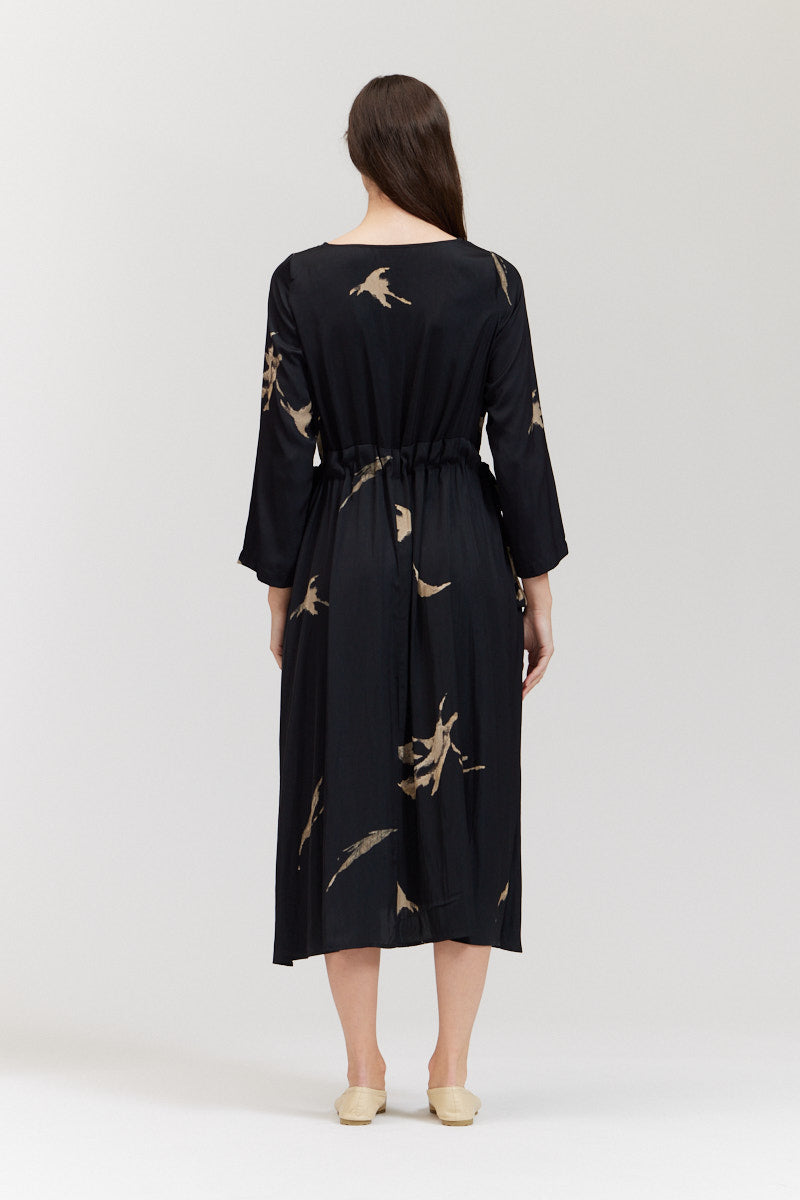 Printed Satin Midi Dress