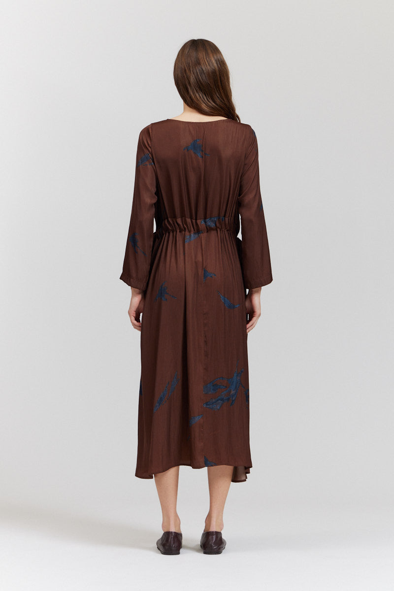 Printed Satin Midi Dress