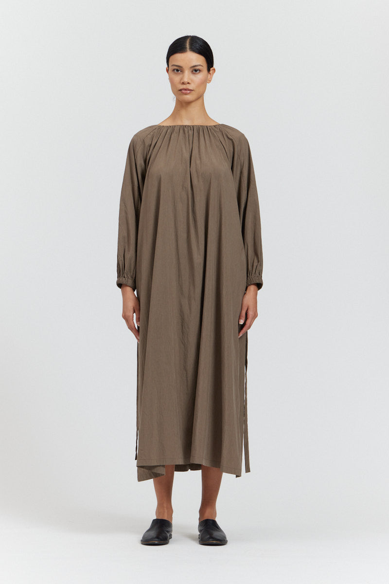 Pleated Neck Detail Midi Dress