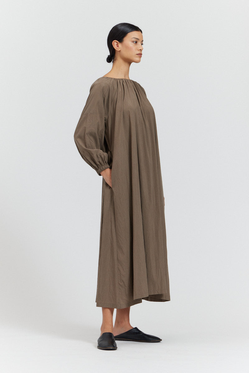 Pleated Neck Detail Midi Dress