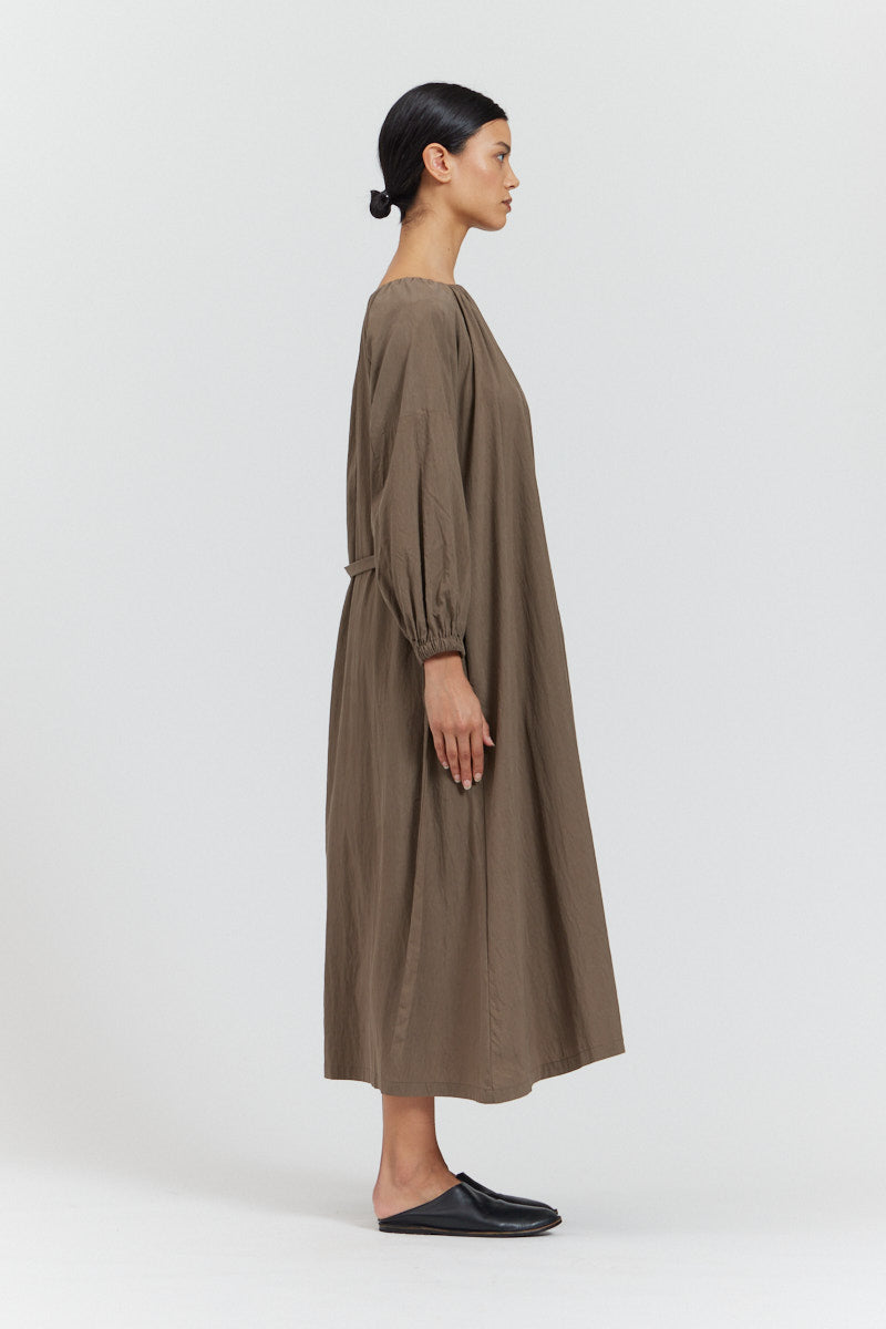 Pleated Neck Detail Midi Dress