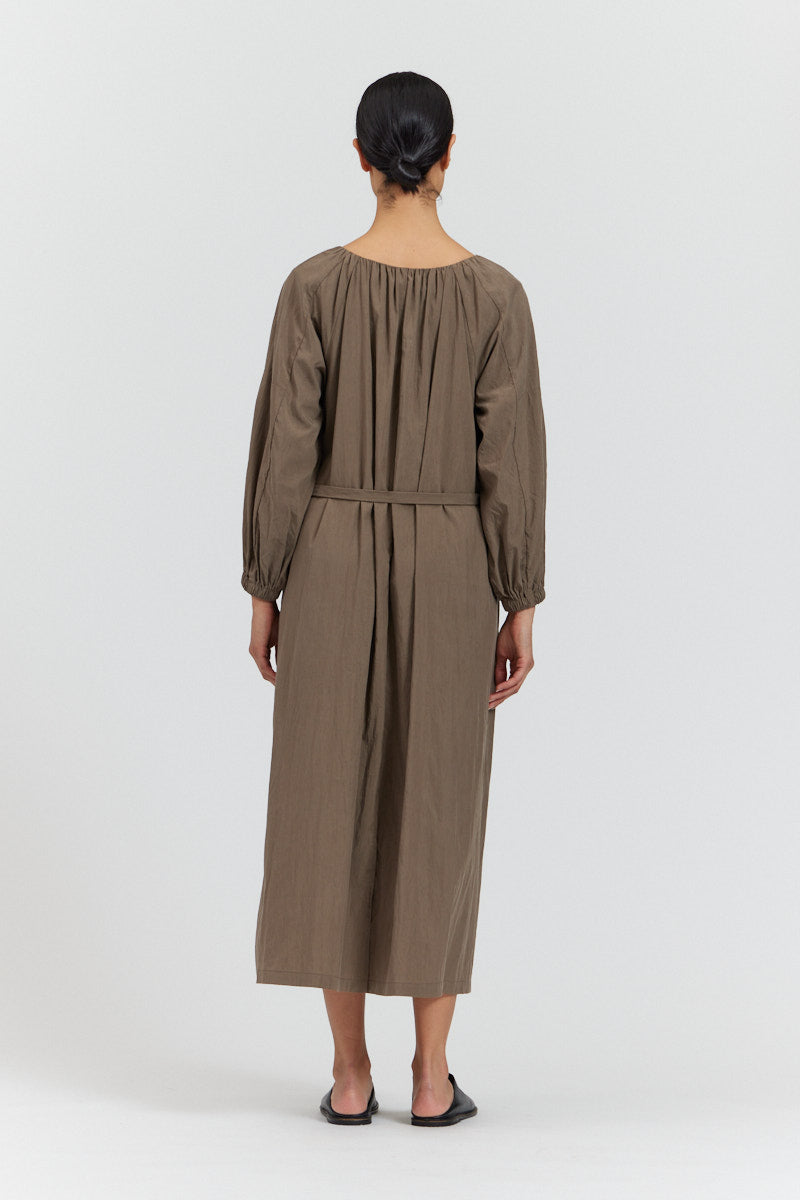 Pleated Neck Detail Midi Dress