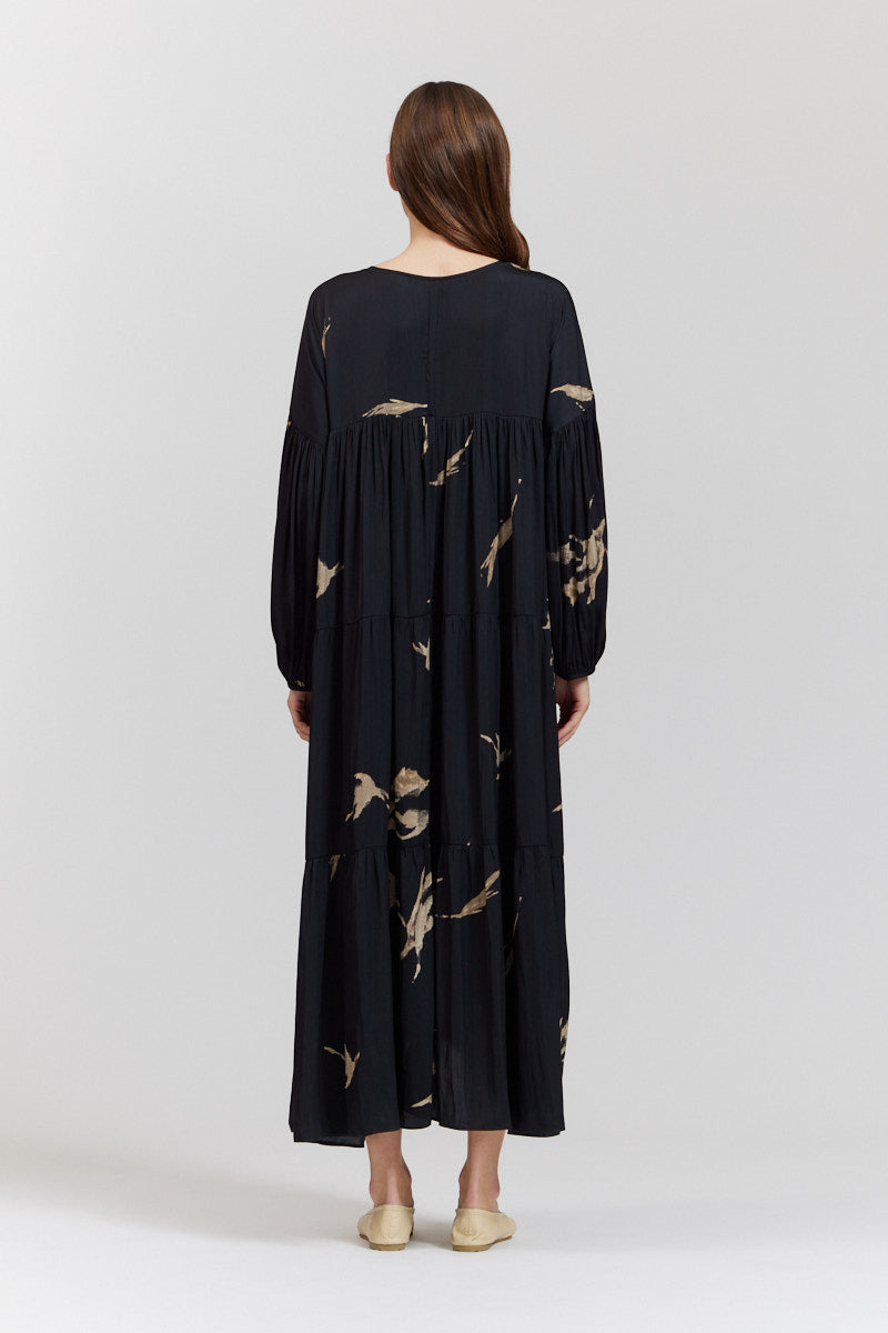프린트 티어드 맥시 드레스