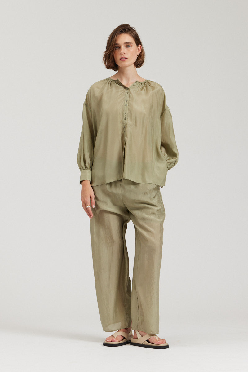 Double Button Silk Blouse