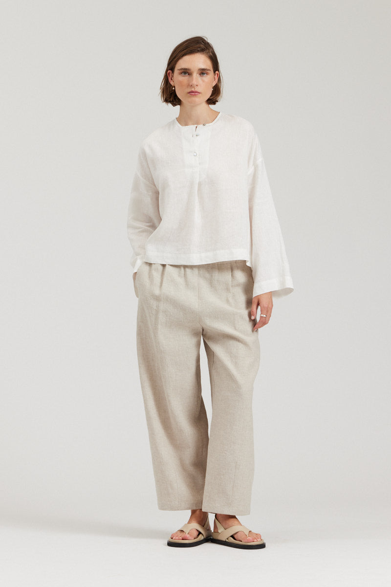Linen Blend Barrel Pants