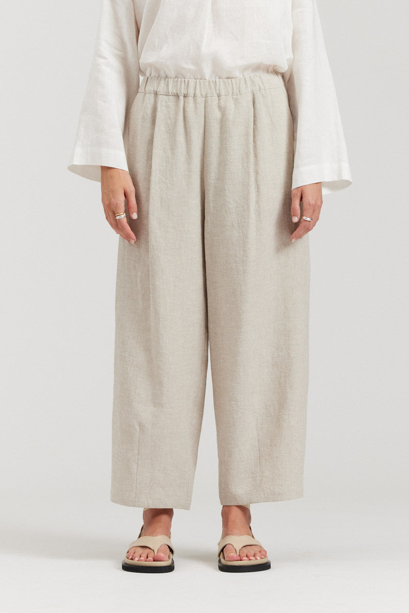 Linen Blend Barrel Pants