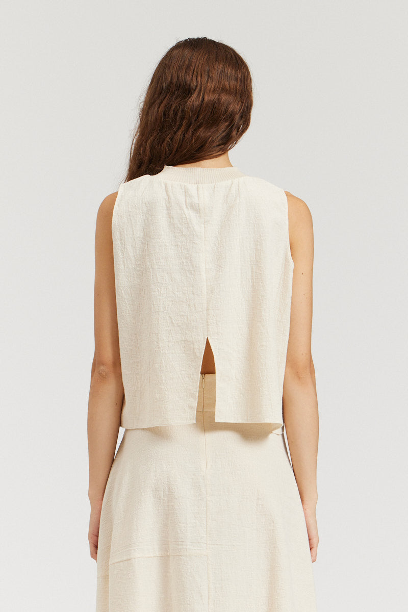 Knit Neckline Linen Blend Tank