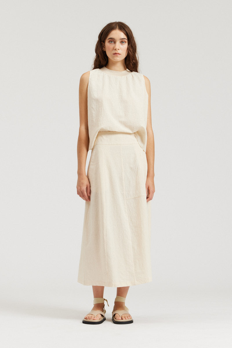 Knit Neckline Linen Blend Tank