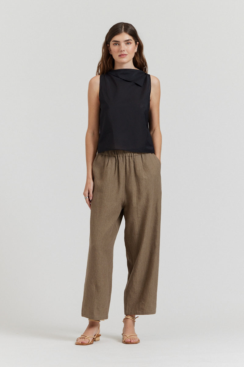 Linen Blend Barrel Pants