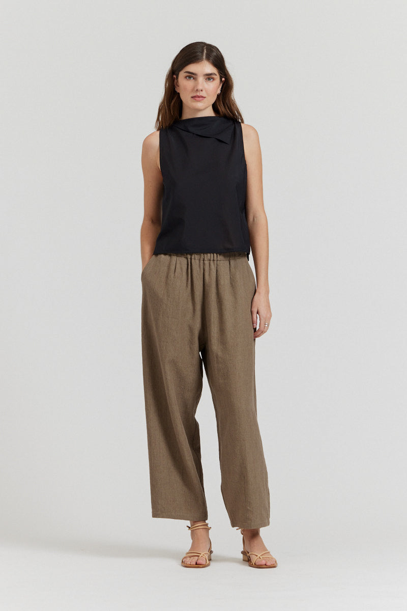 Linen Blend Barrel Pants