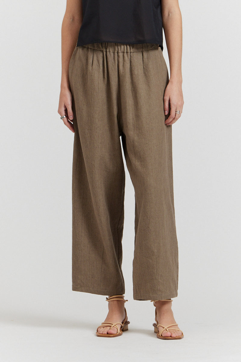 Linen Blend Barrel Pants