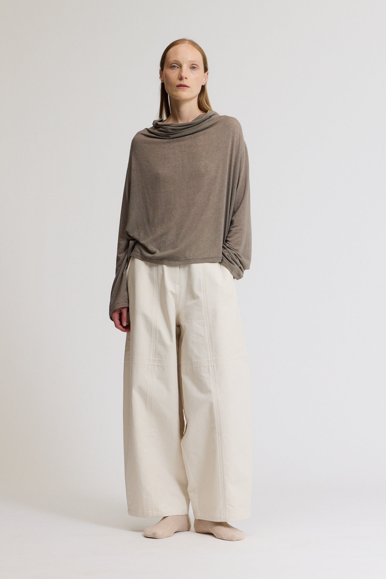 Draped Funnel Neck Jersey Top