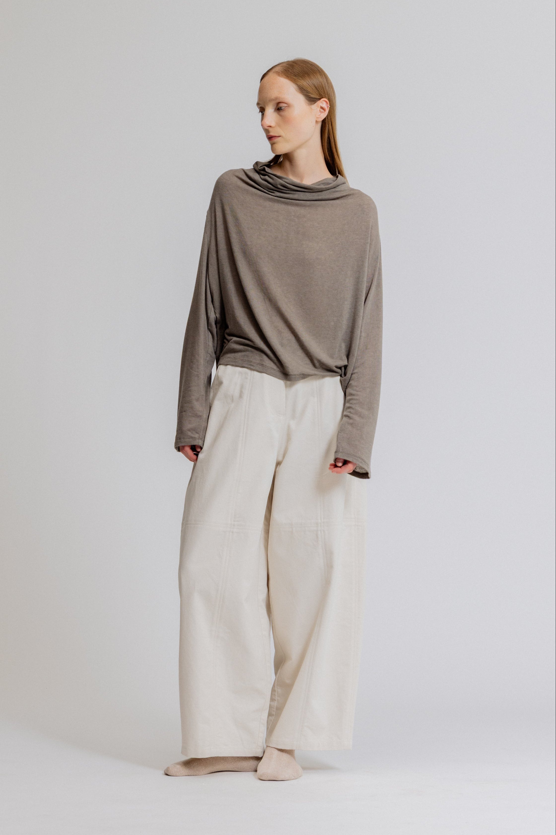 Draped Funnel Neck Jersey Top