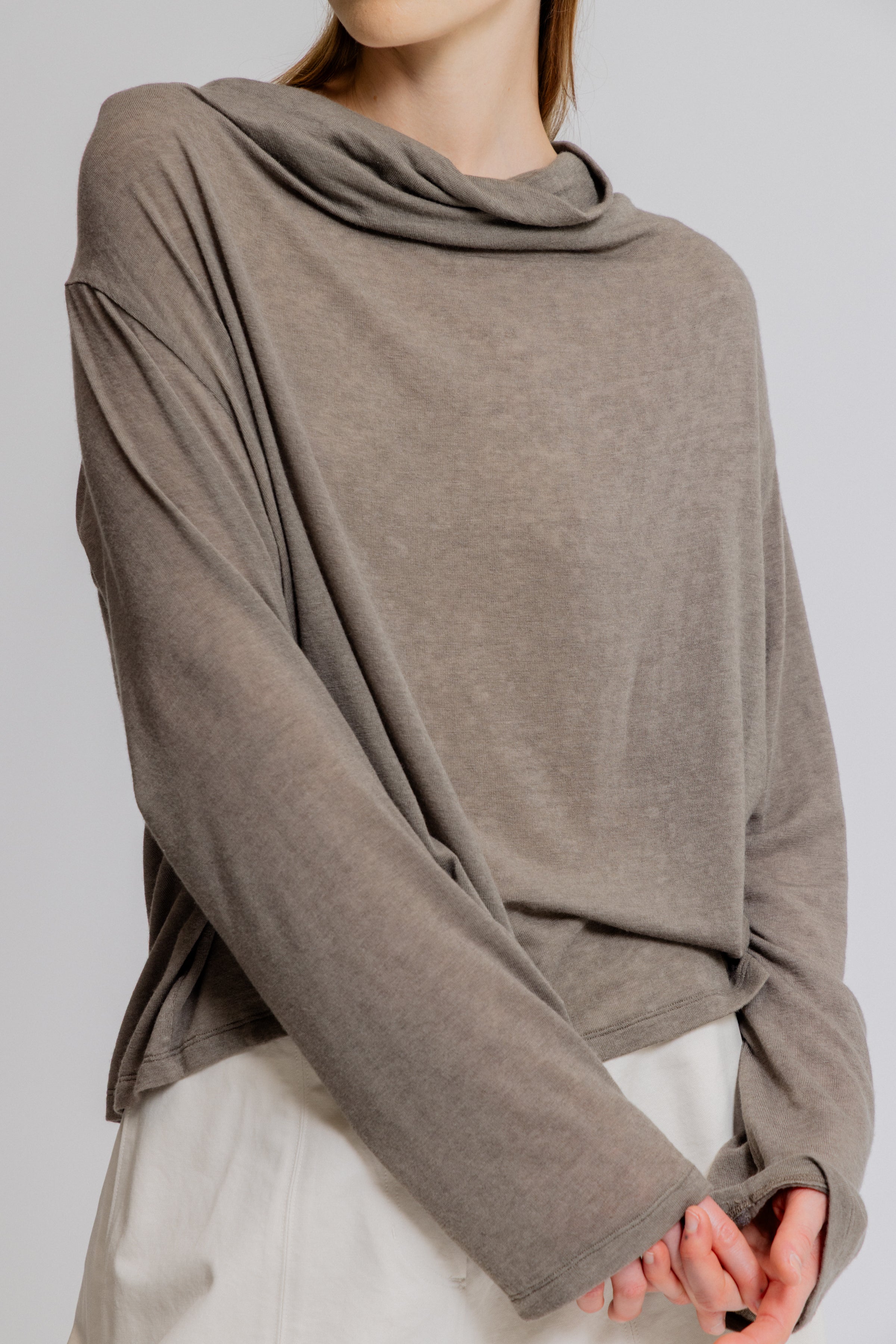 Draped Funnel Neck Jersey Top