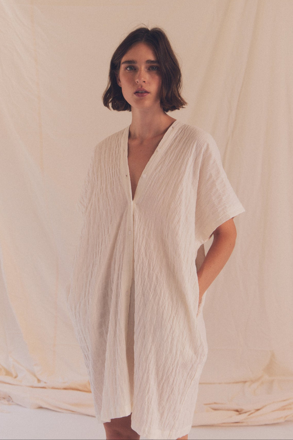 Button Down Boxy Dress Off White / Medium