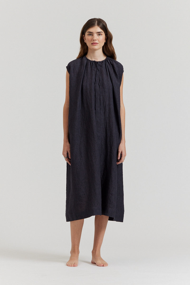 Boxy Linen Midi Dress