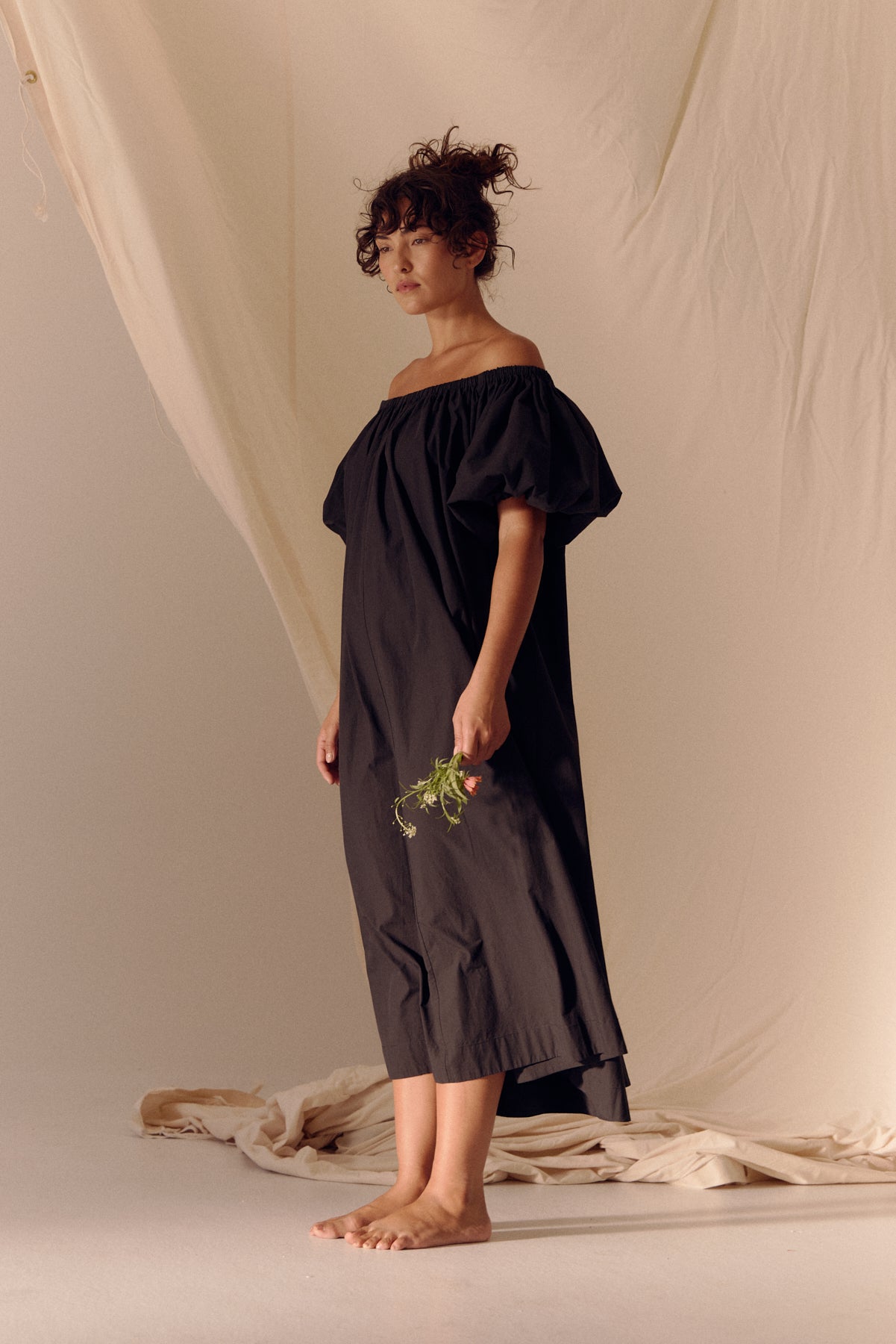 Bubble Sleeve Cotton Dress