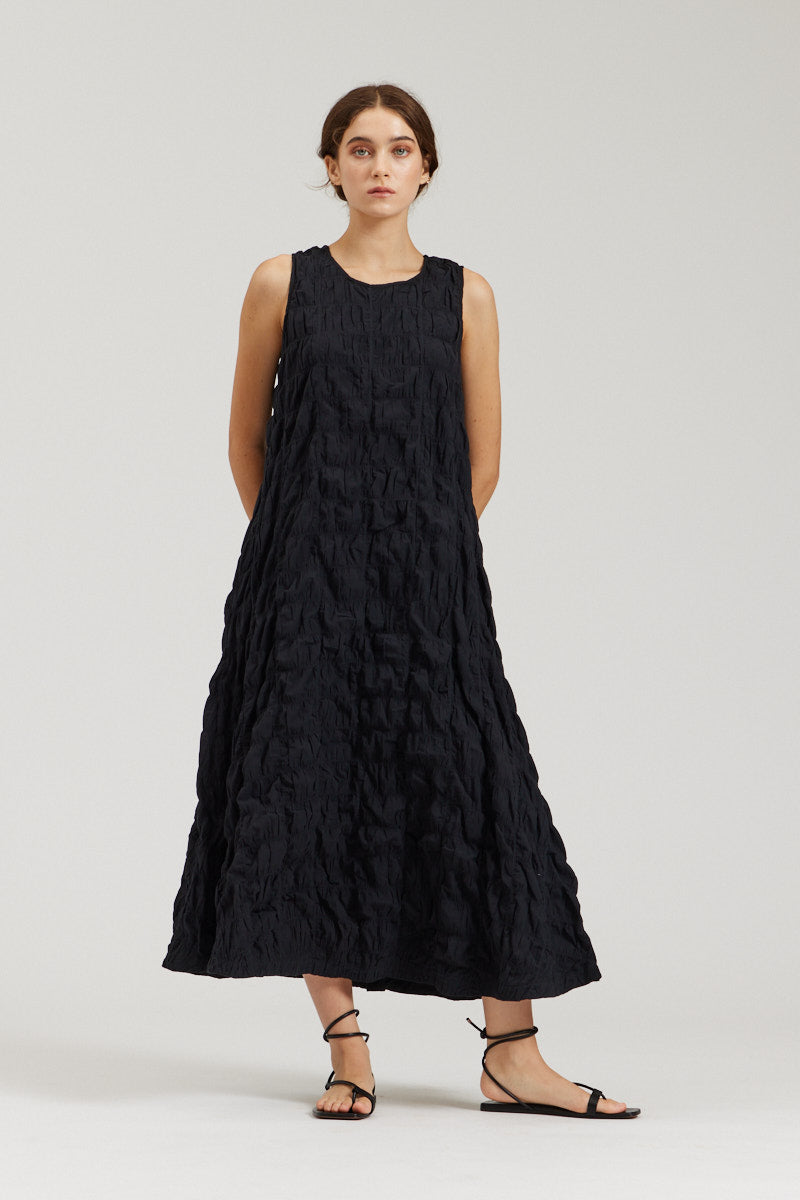 Textured Cotton Tank Dress Black / Small