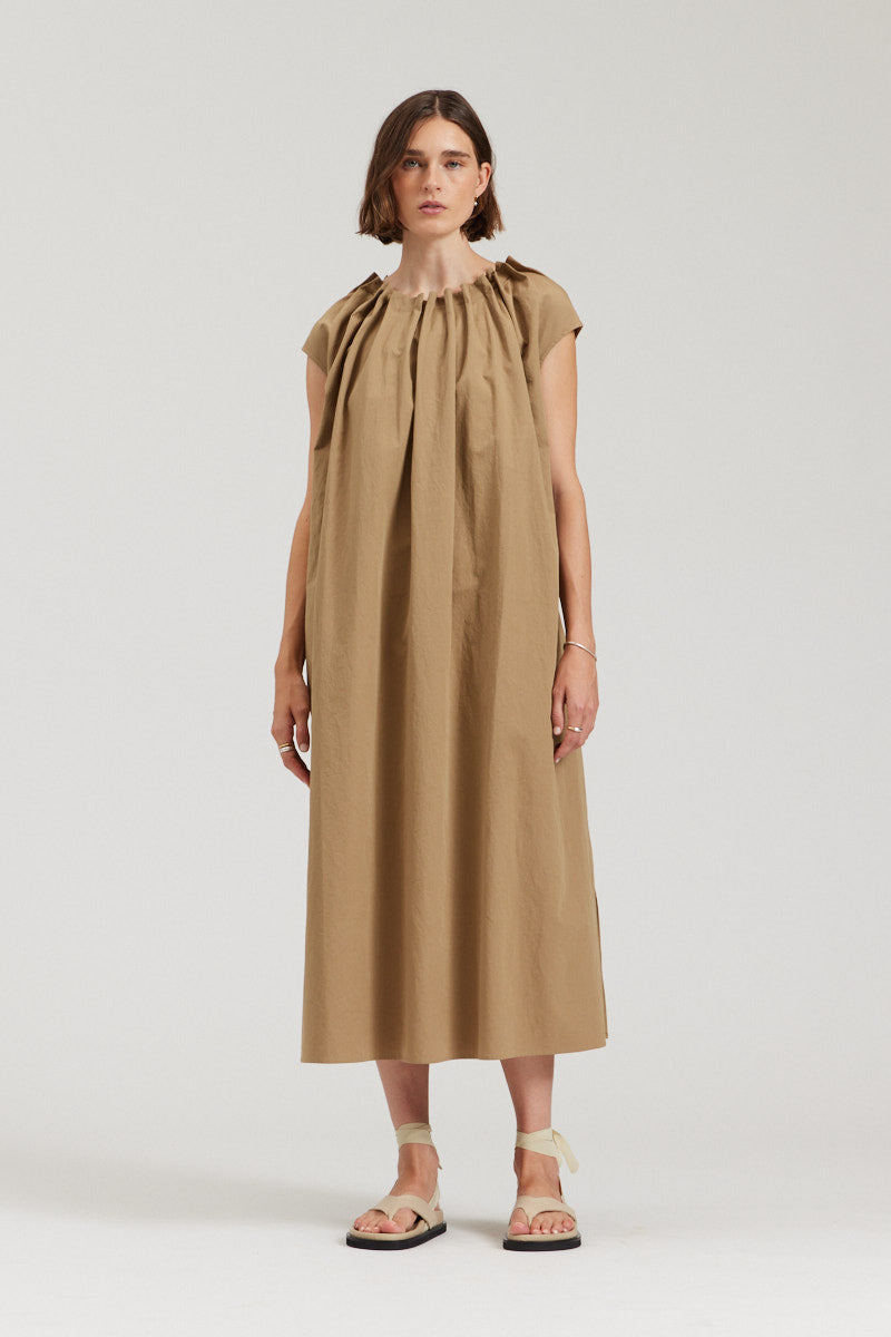 Pleated Neckline A-line Dress