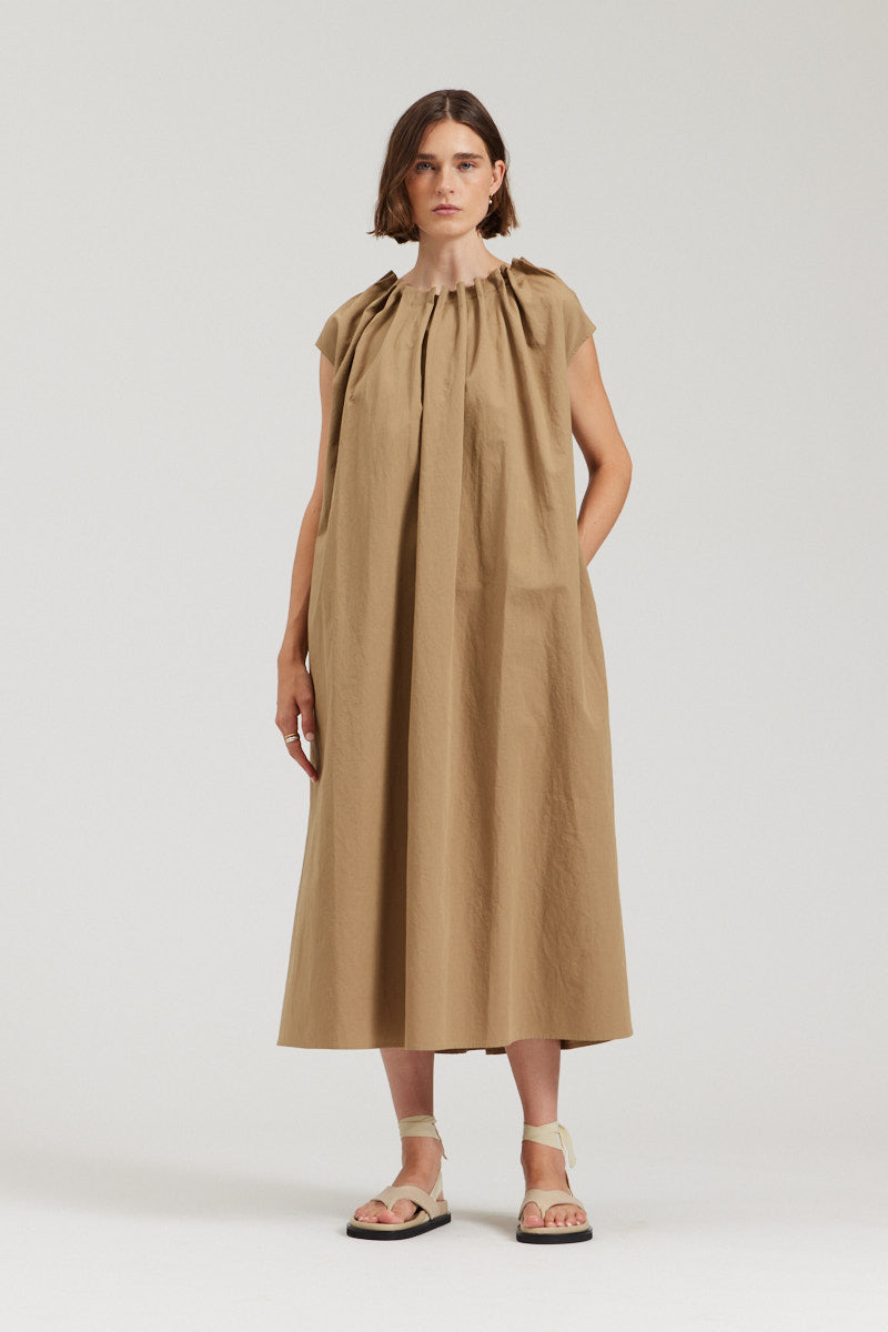 Pleated Neckline A-line Dress