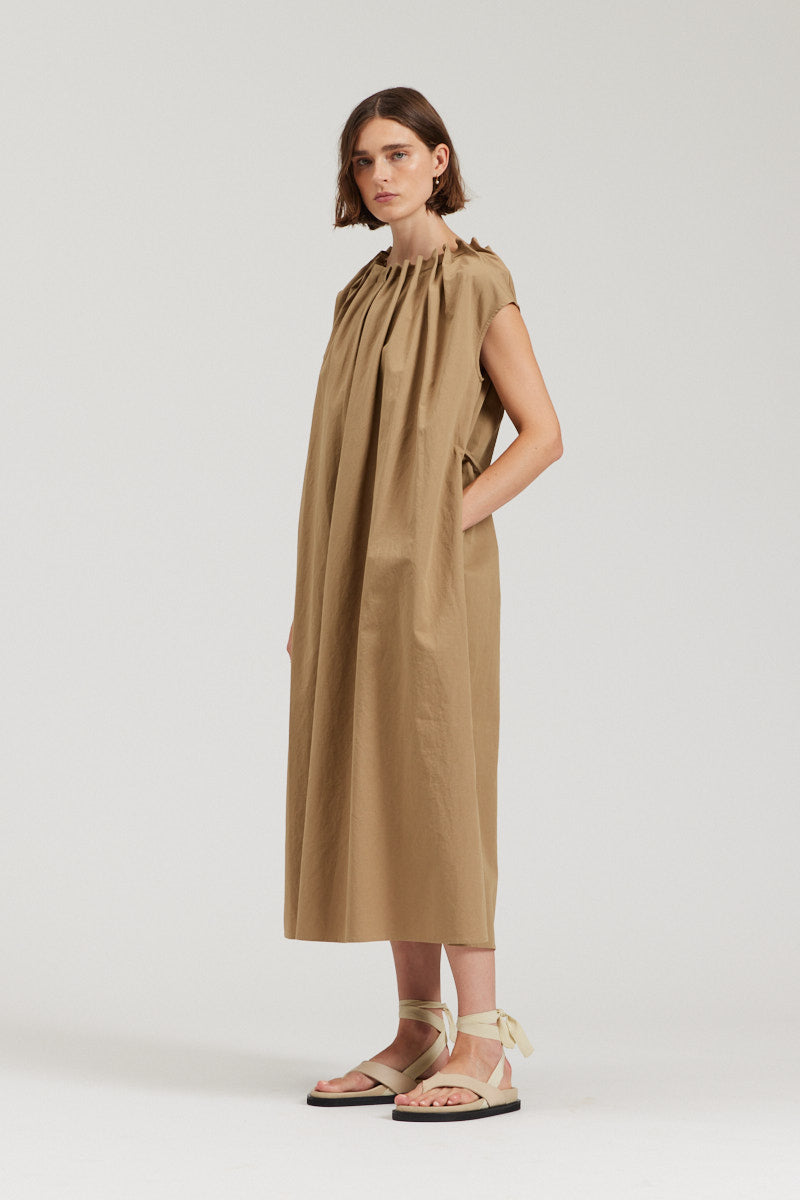 Pleated Neckline A-line Dress