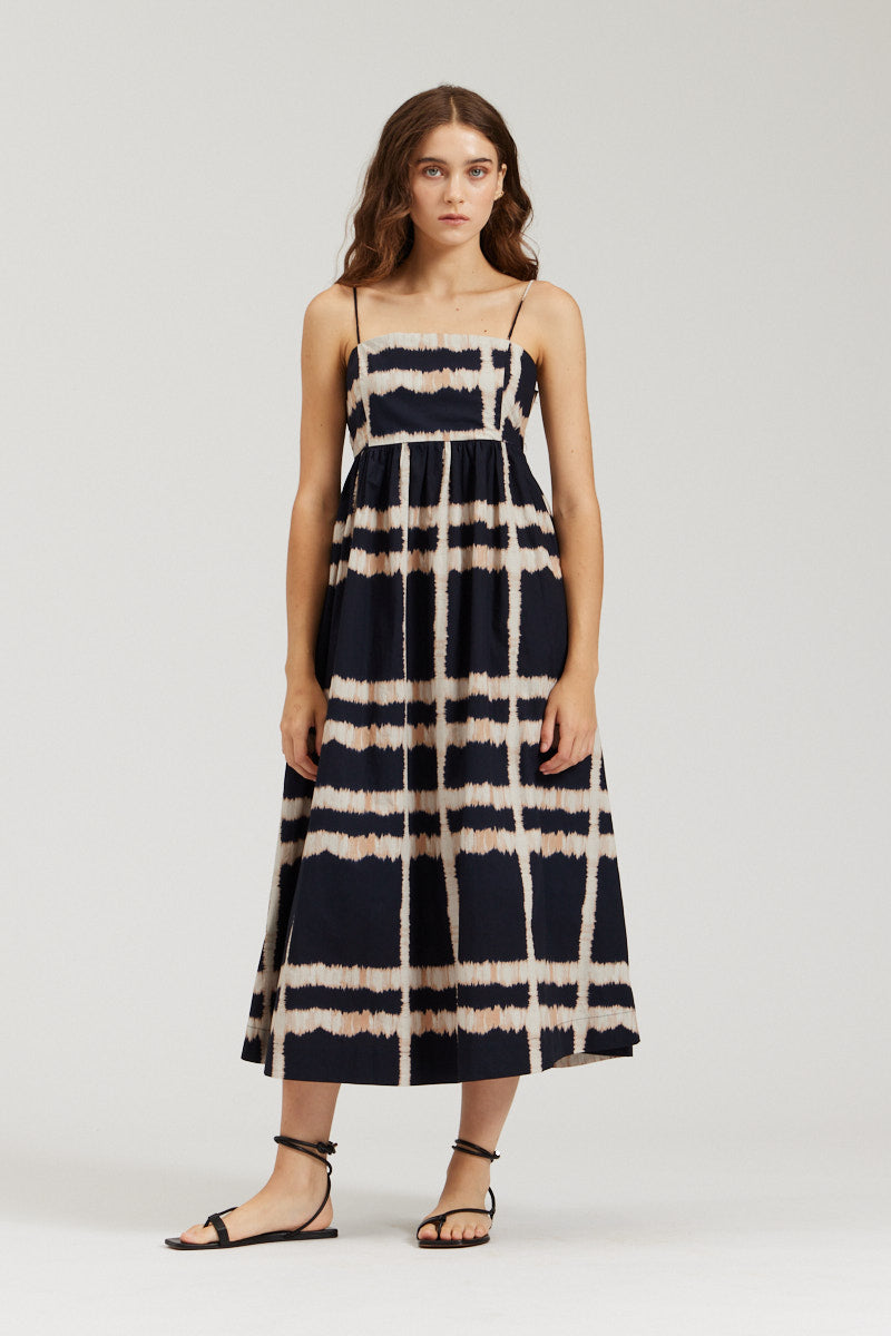 Empire Waist Cotton Print Dress Ink / Medium