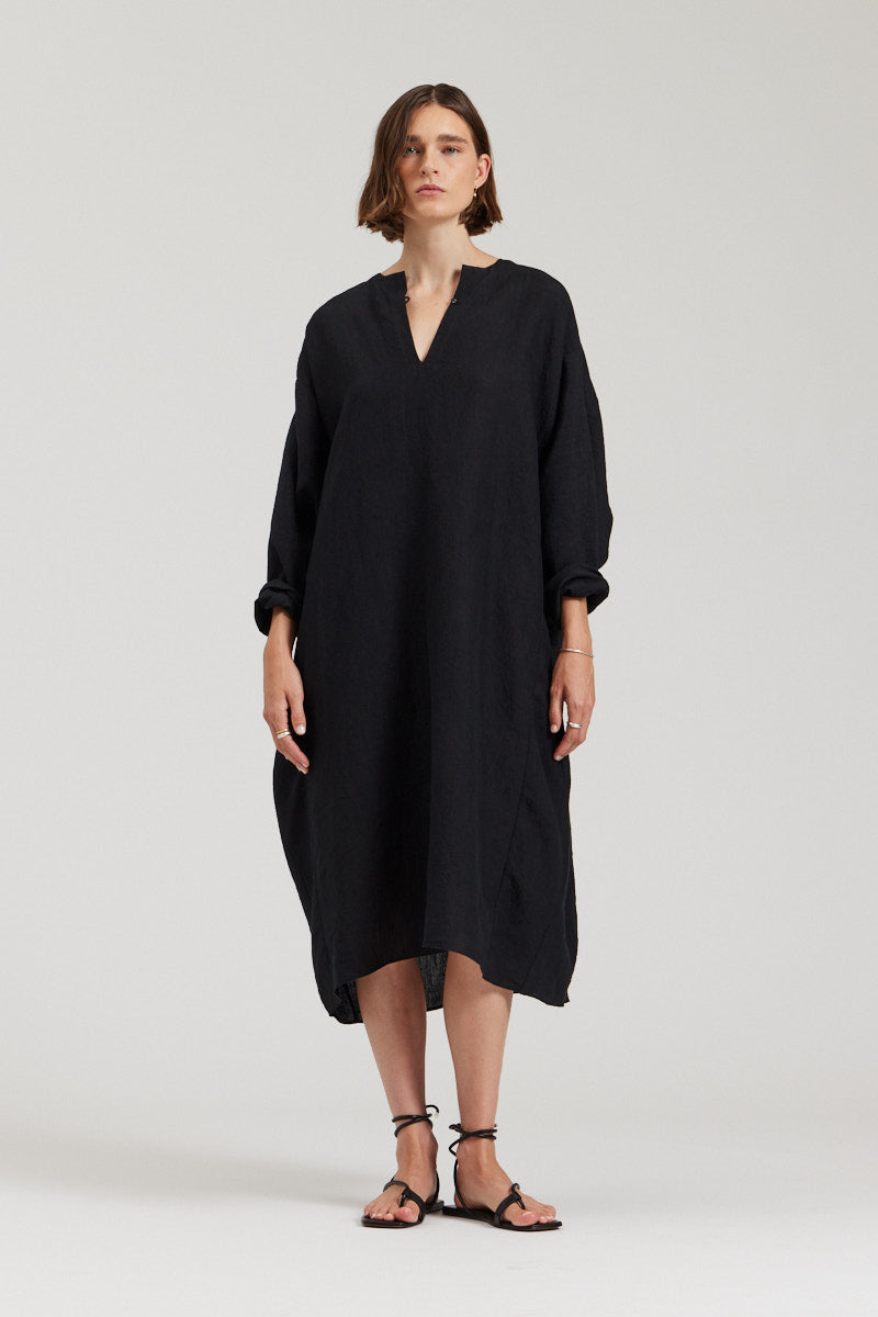 blue dress for baby girl Loose Linen Midi Dress Black / Small