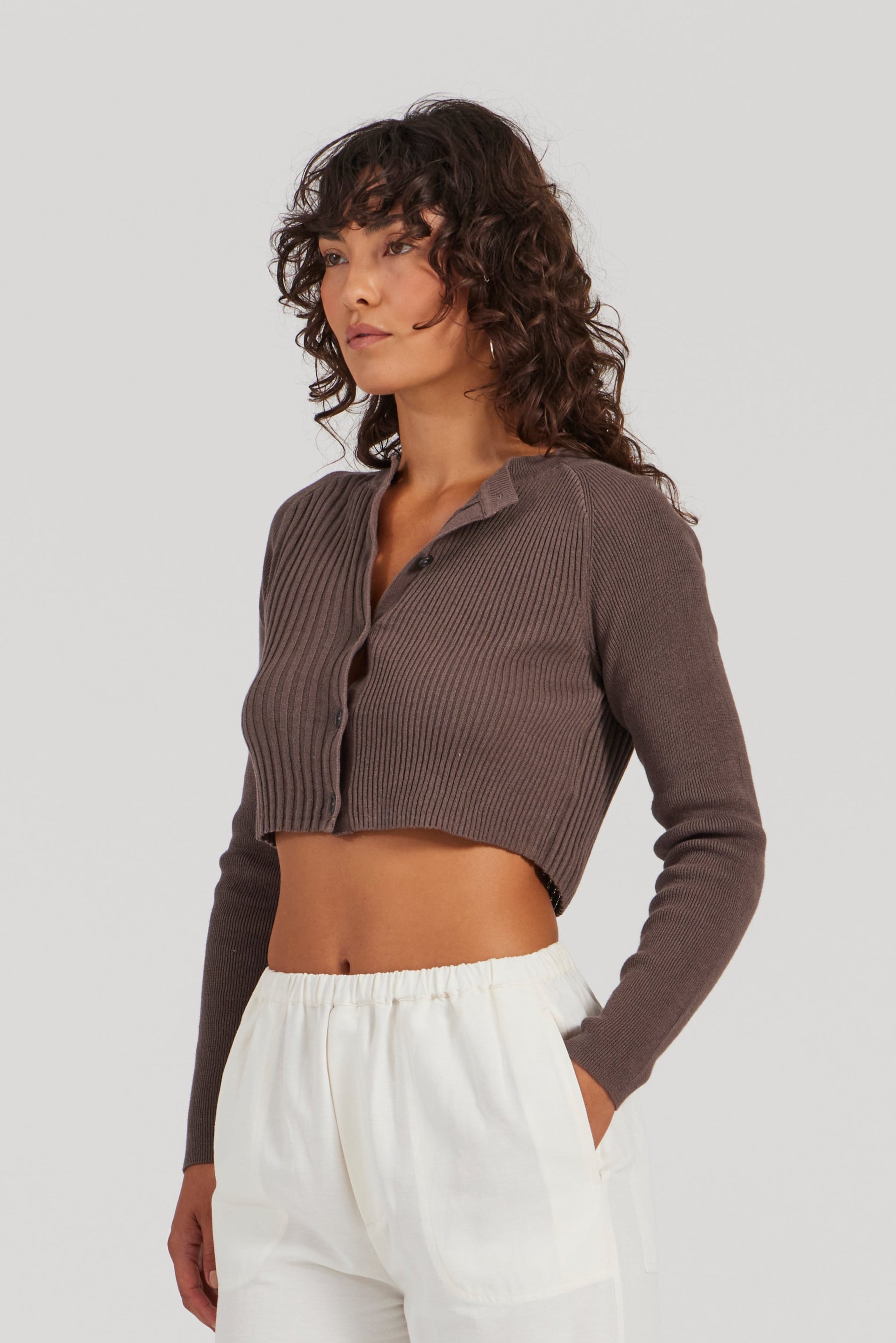 Cropped Rib Cardigan