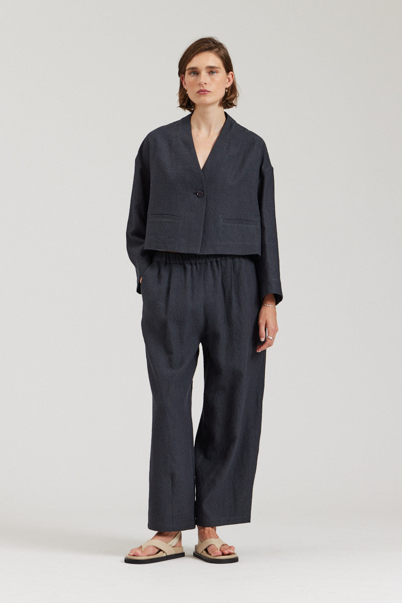 Linen Blend Barrel Pants