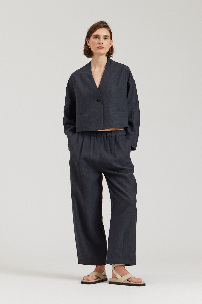 Linen Blend Barrel Pants