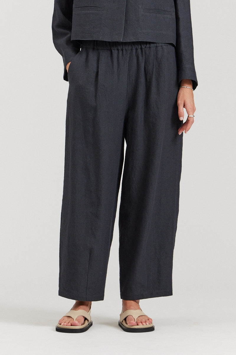 Linen Blend Barrel Pants