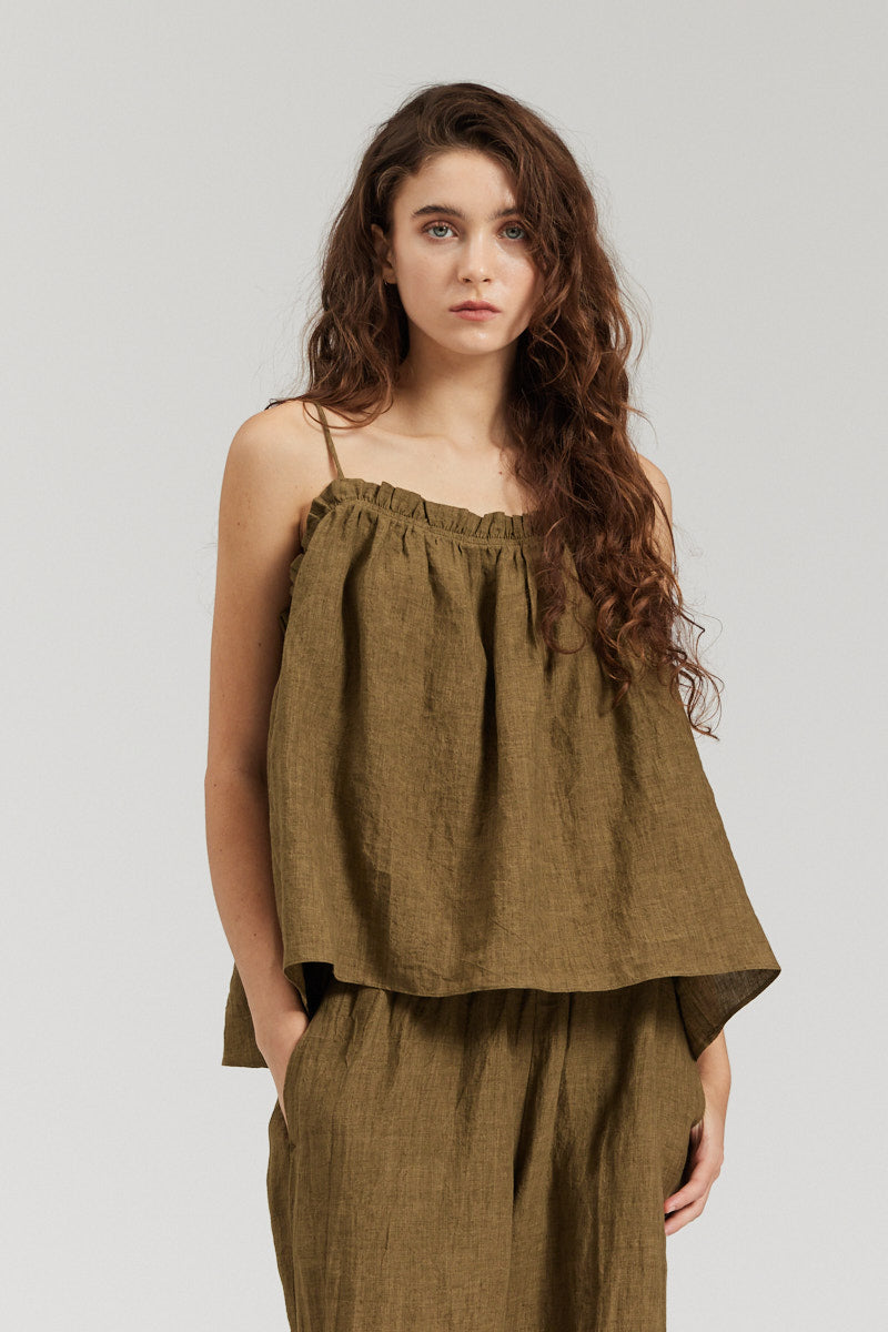 Line Ruffle Paint Linen Ruffle Tank