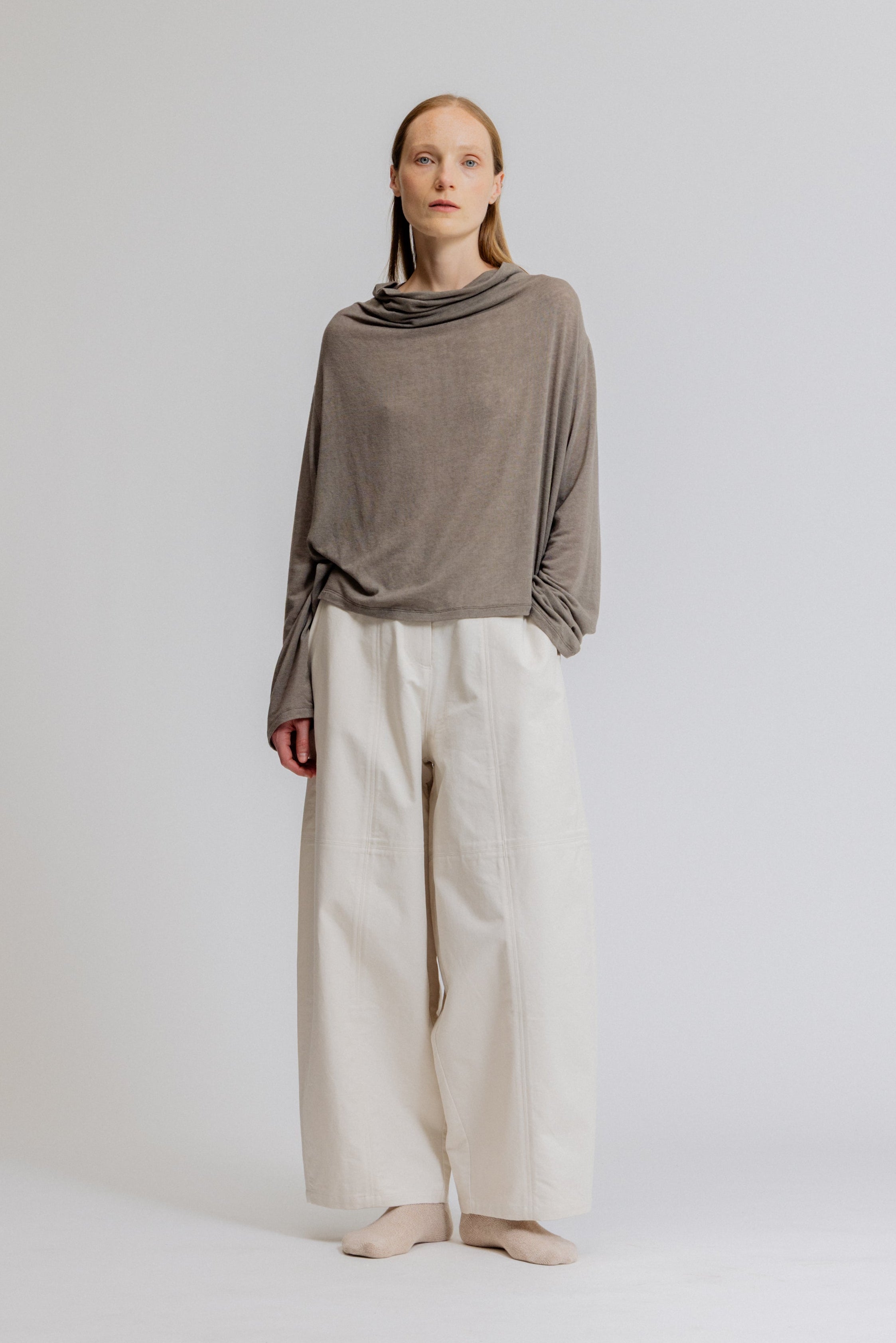 Draped Funnel Neck Jersey Top