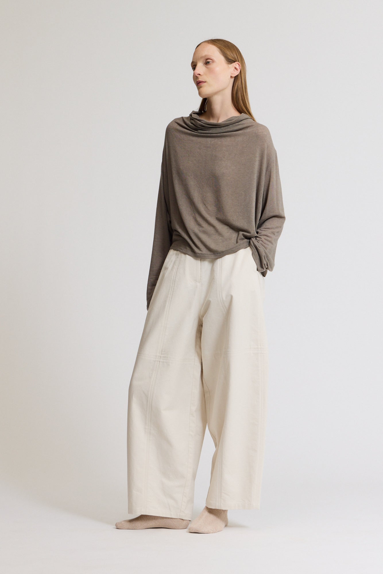 Draped Funnel Neck Jersey Top