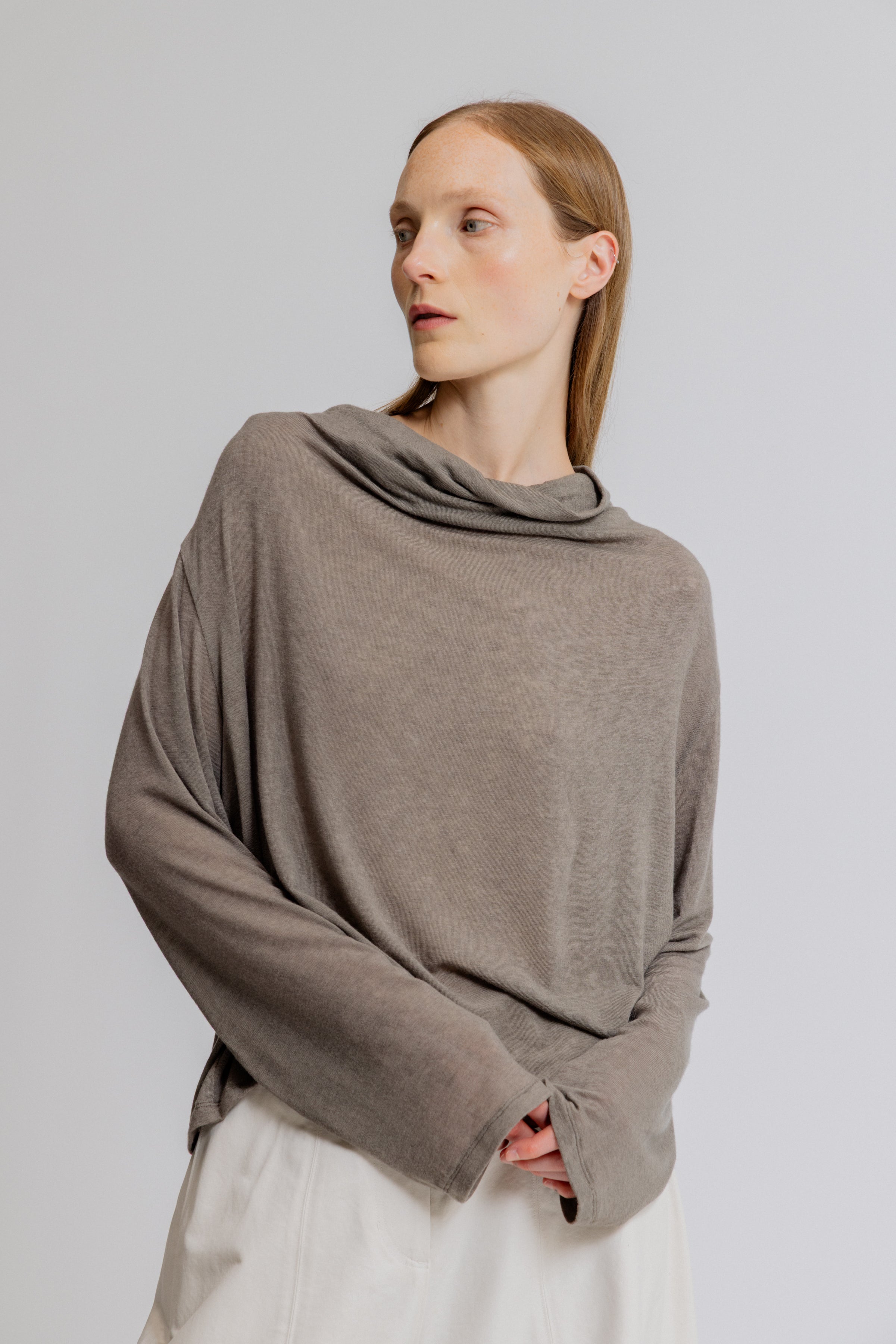 Draped Funnel Neck Jersey Top