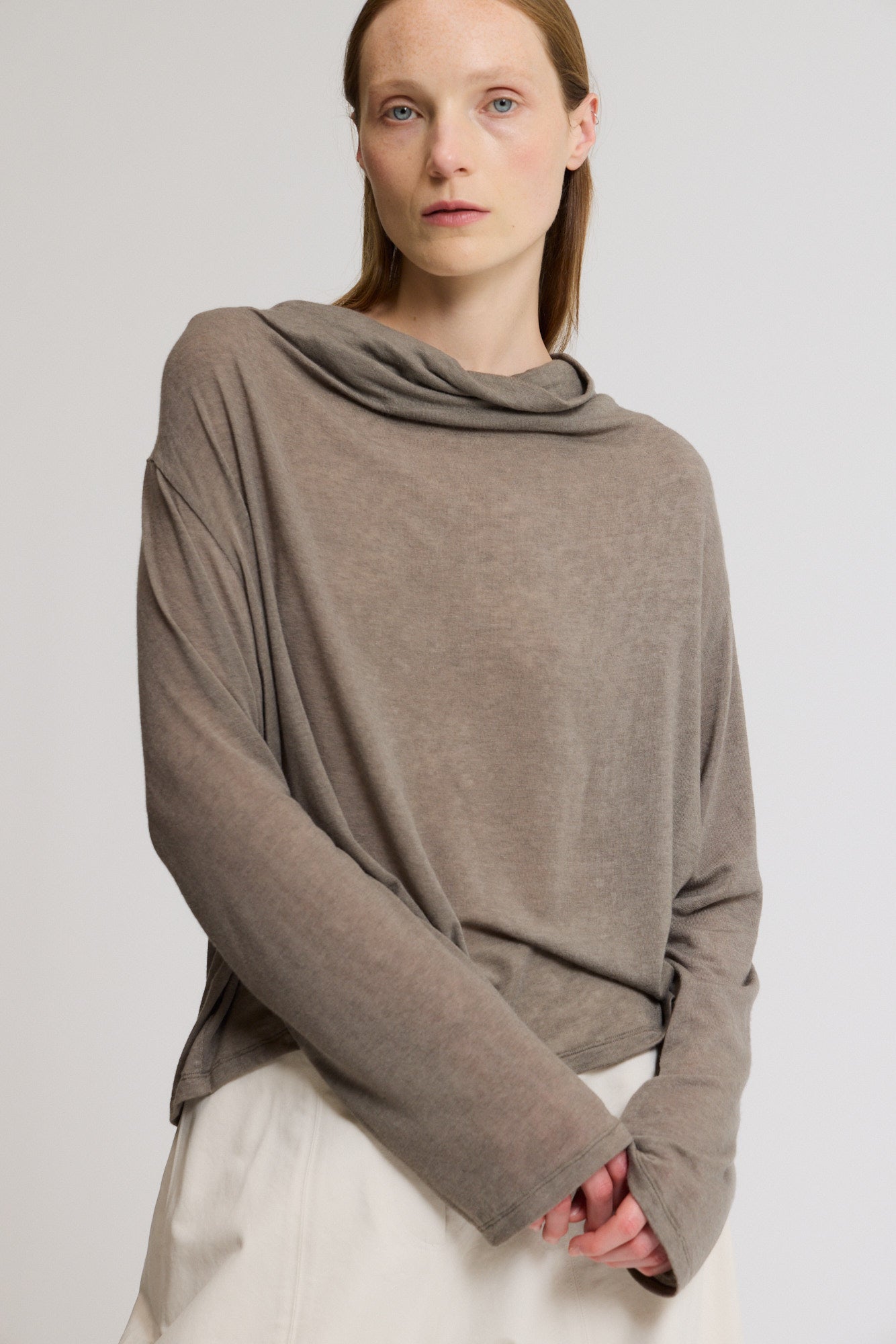 Draped Funnel Neck Jersey Top