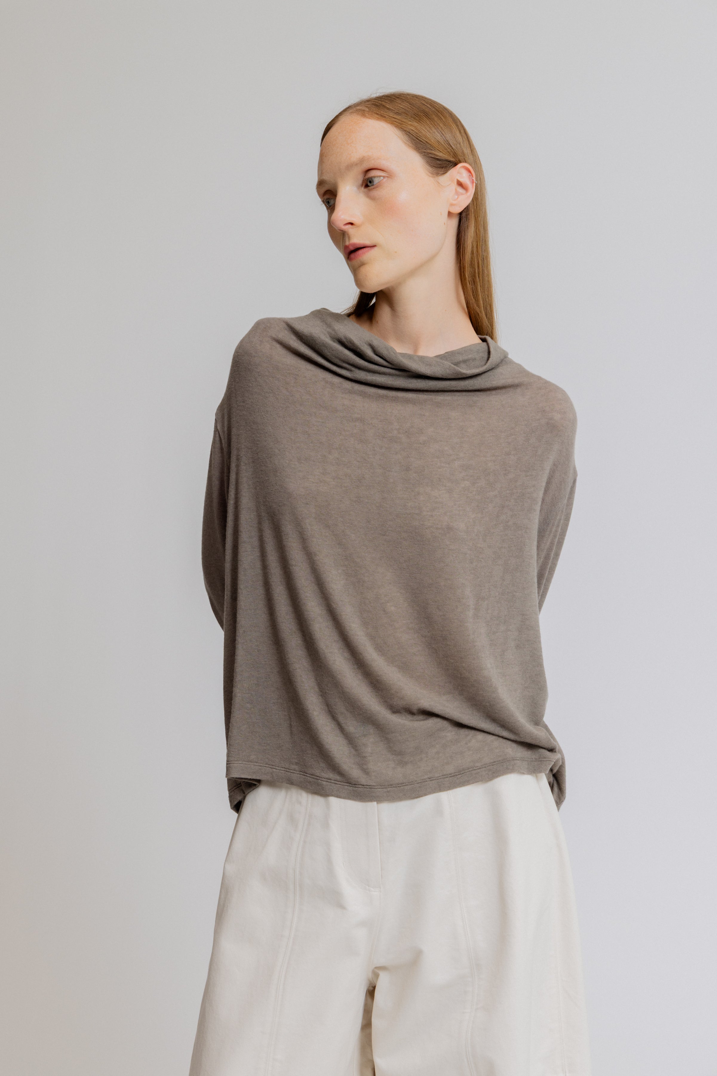 Draped Funnel Neck Jersey Top