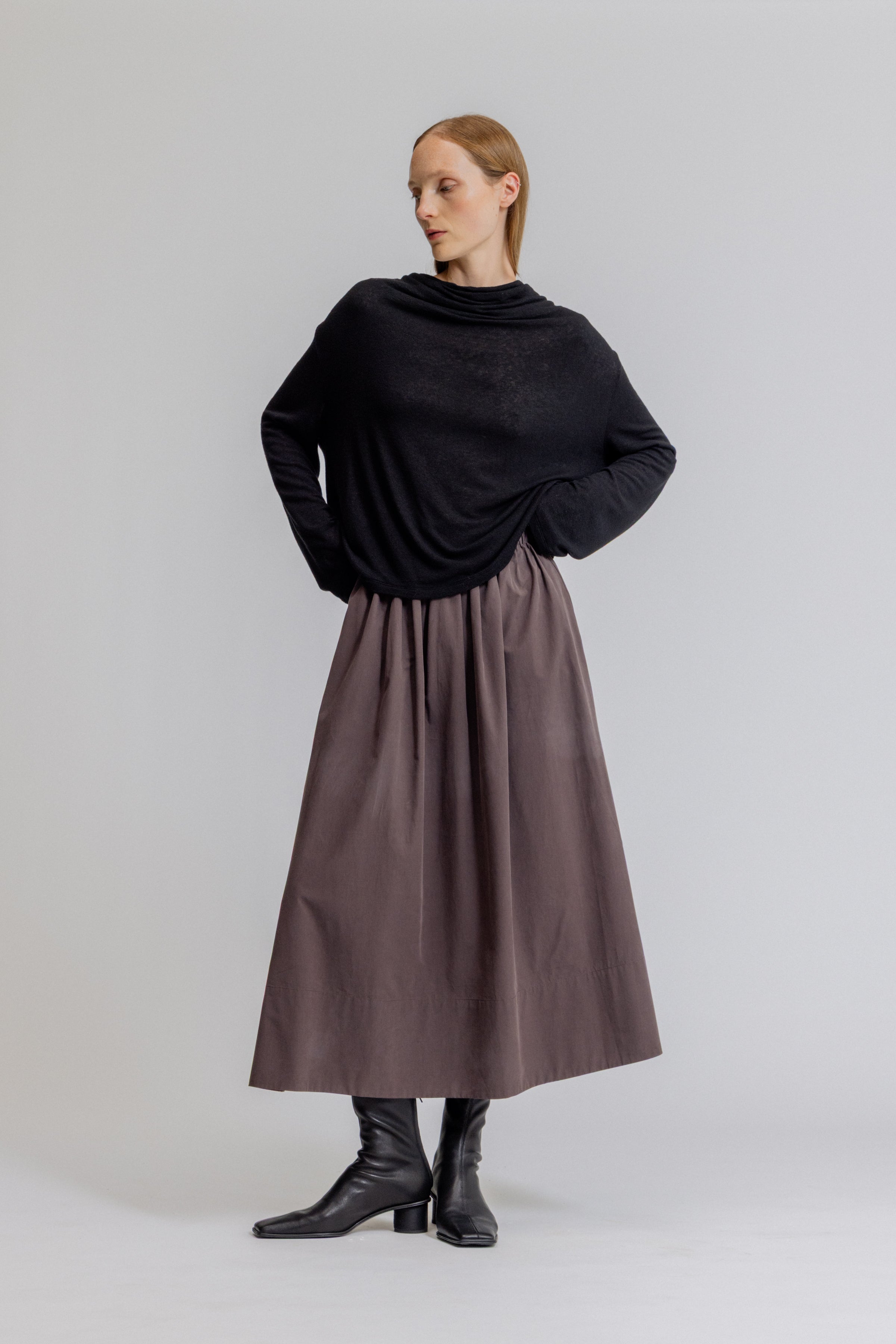 Draped Funnel Neck Jersey Top