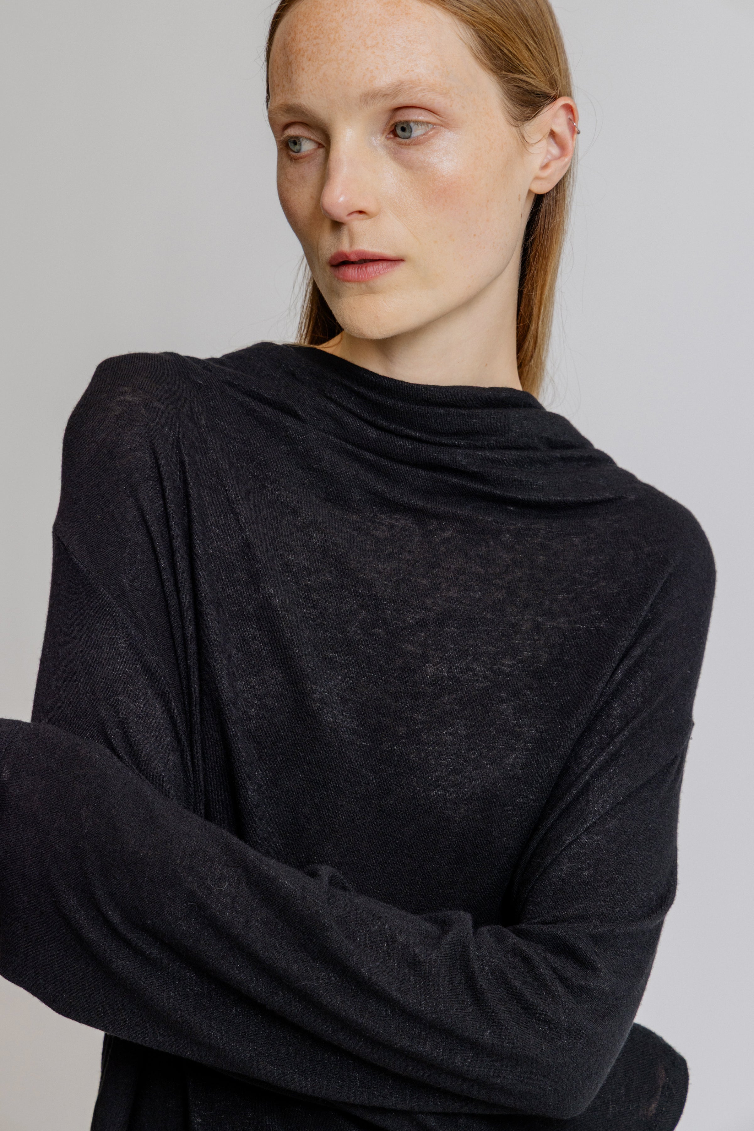 Draped Funnel Neck Jersey Top