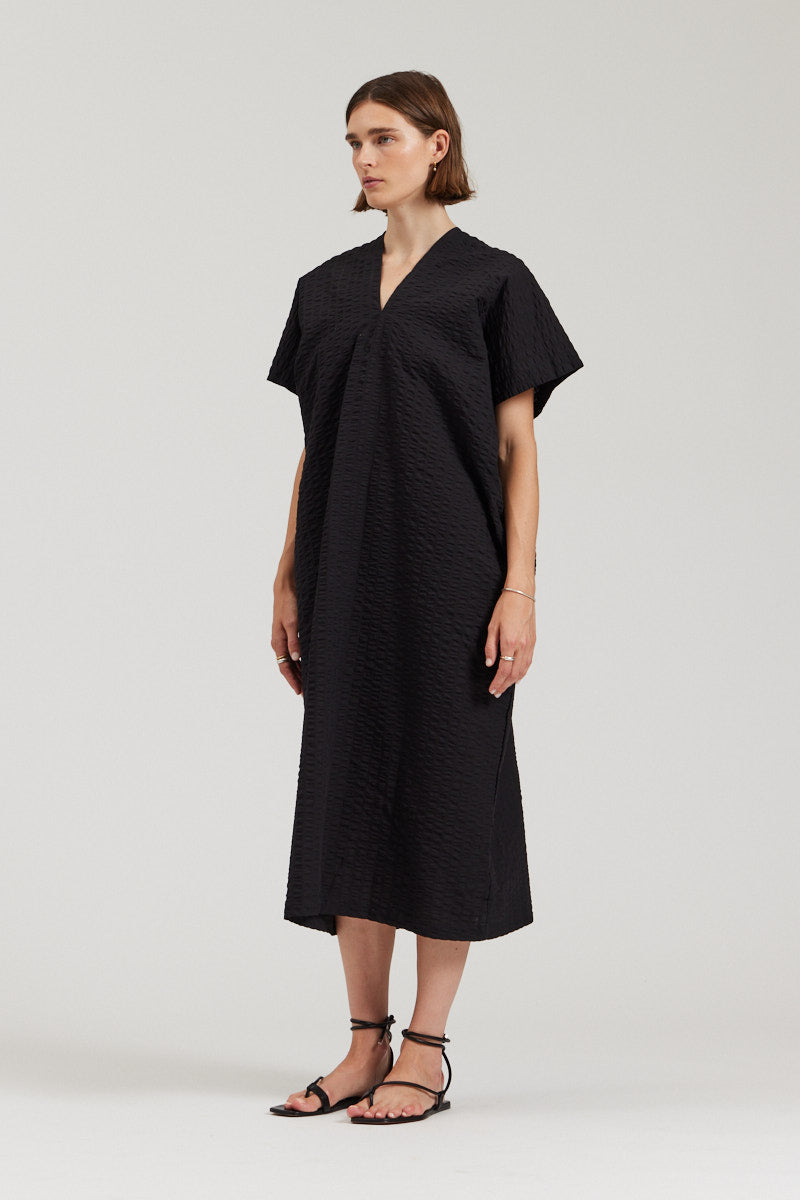 Boxy Textured Cotton Dress Black / Small